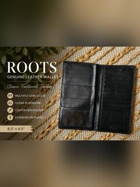 ROOTS Genuine Leather Black Travel Wallet